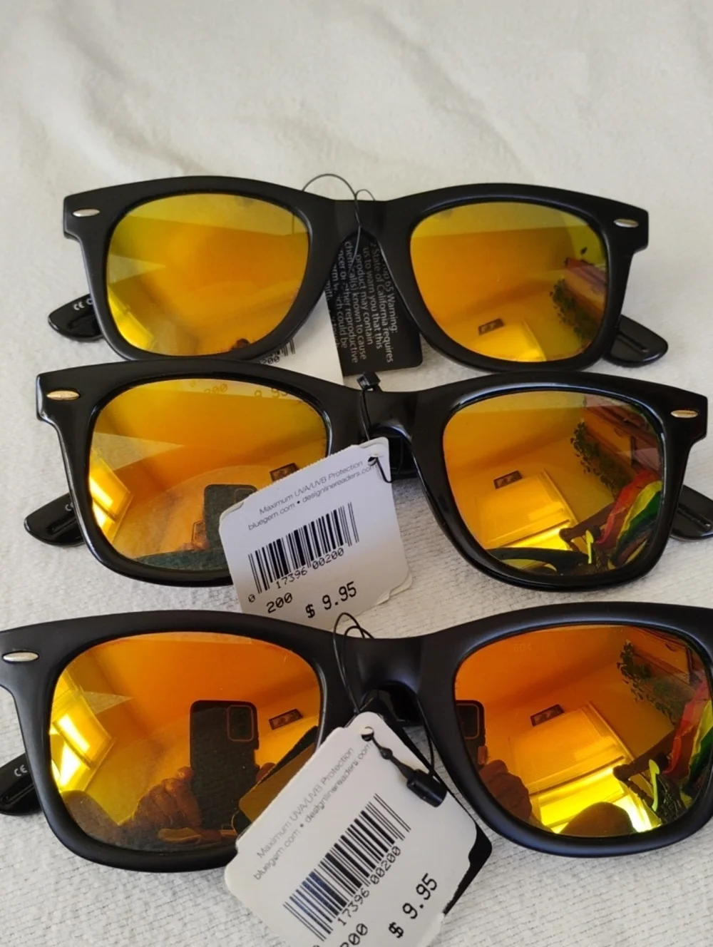 Classic Black Frame Sunglasses with Orange Mirrored Lenses Set Of 3 BGDL BNWT